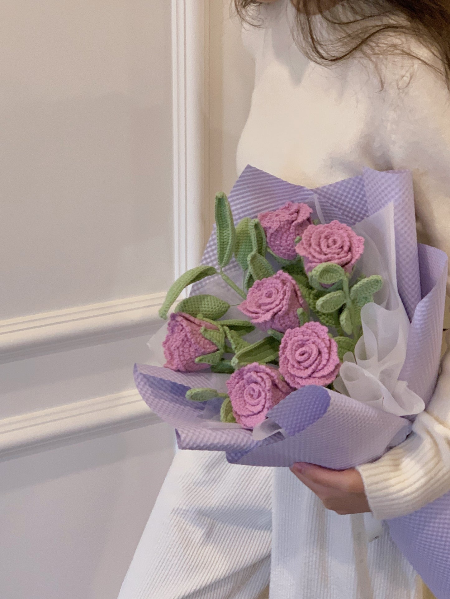 6 Blue Roses Crochet Flower Bouquet| Preserved Flower