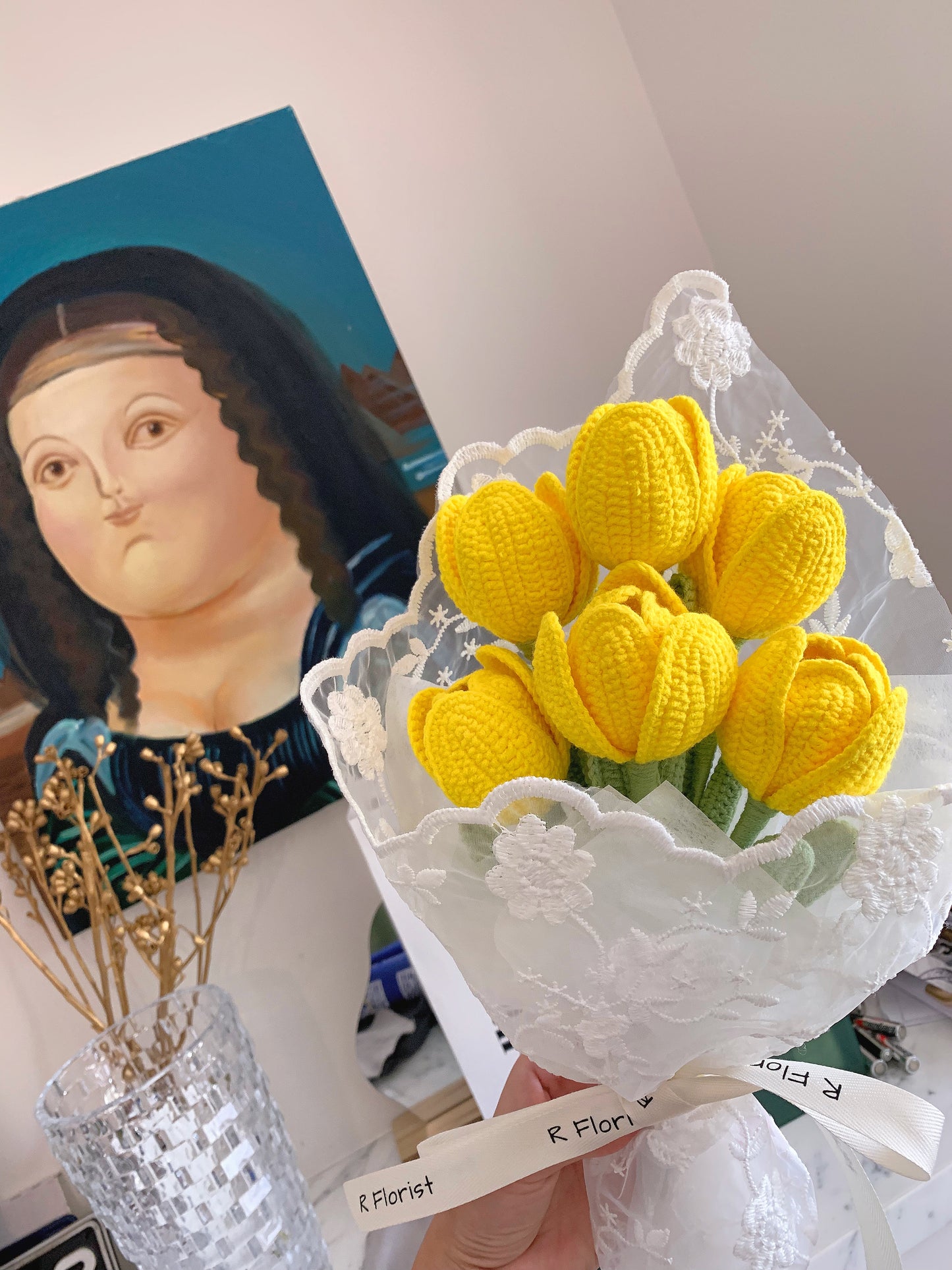 Pink & Purple Tulips Crochet Bouquet| Lace Wrapped Preserved Flower