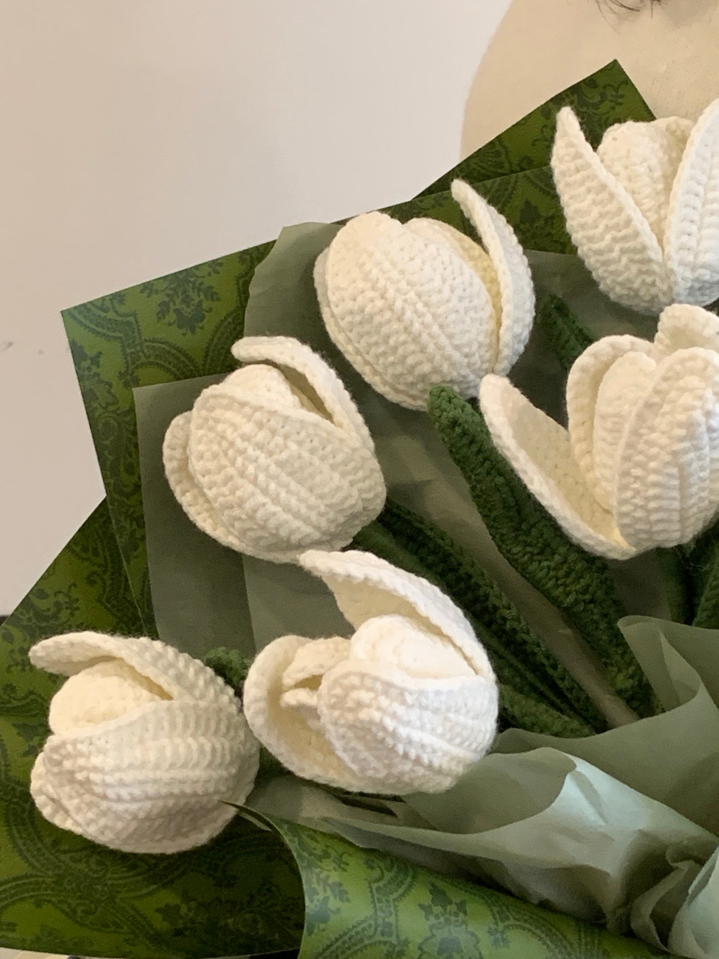 6 White Tulips Crochet Flower Bouquet| Preserved Flower