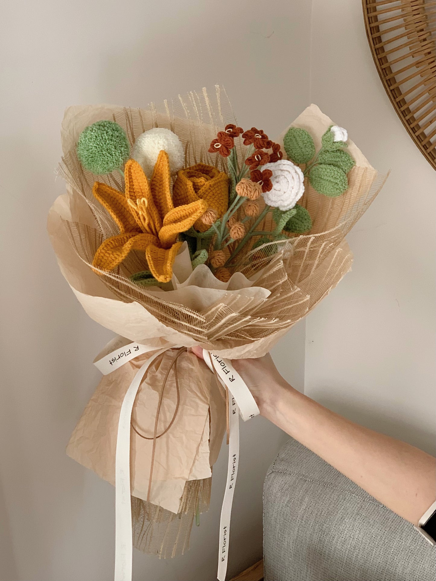 Sunset Lily Crochet Bouquet| preserved flower