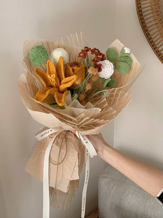 Sunset Lily Crochet Bouquet| preserved flower