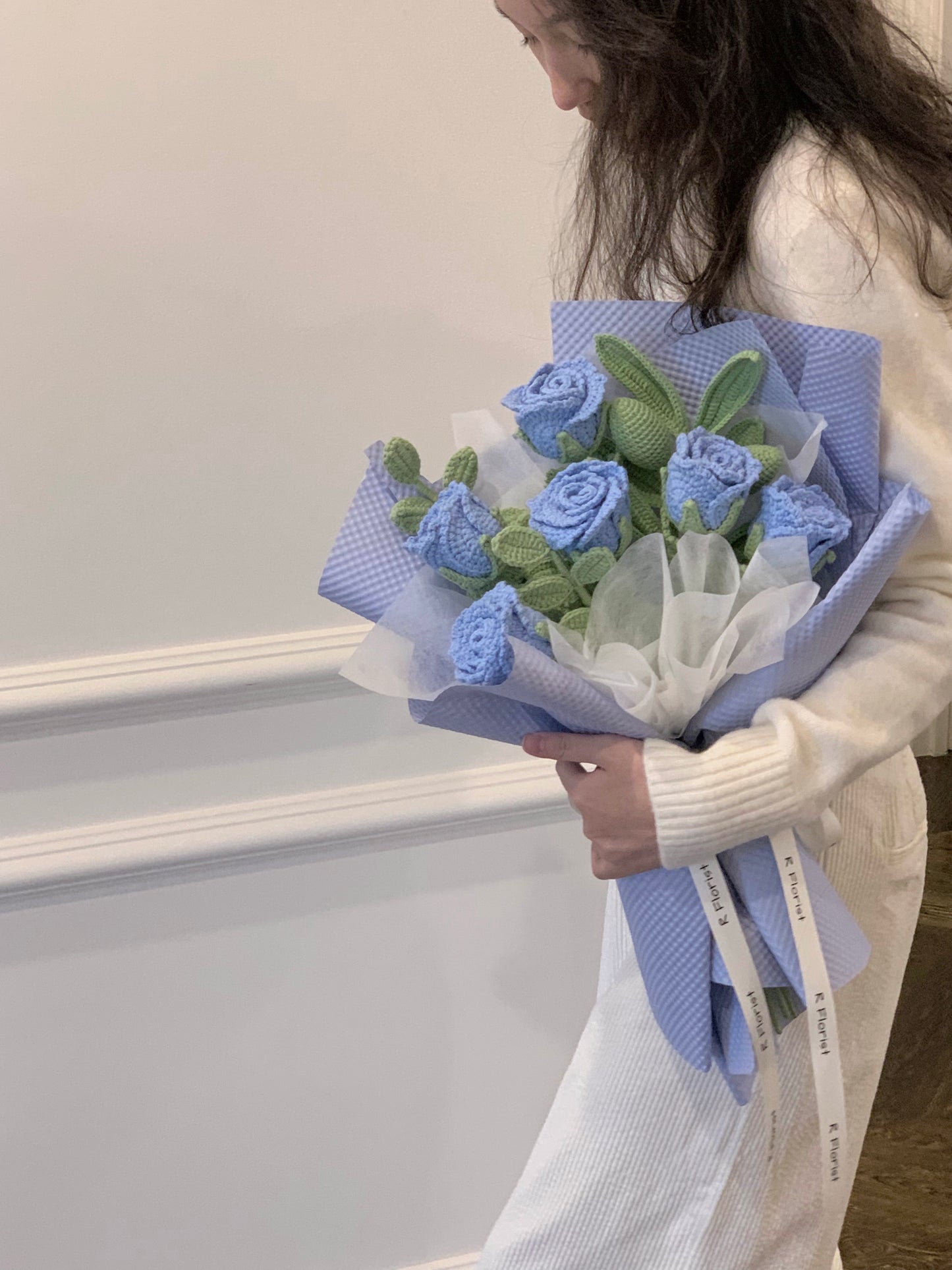 6 Blue Roses Crochet Flower Bouquet| Preserved Flower
