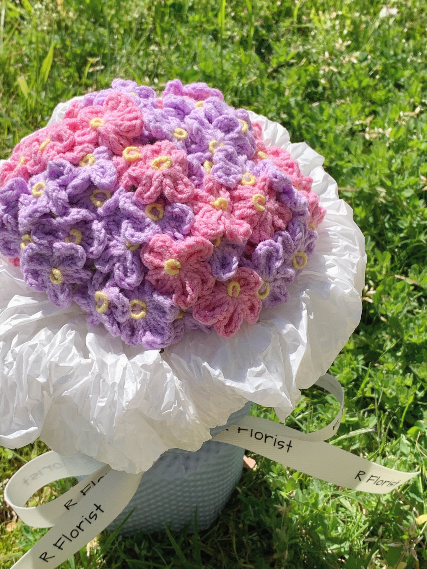 mini Pink & Purple Crochet Bouquet| preserved flower gift