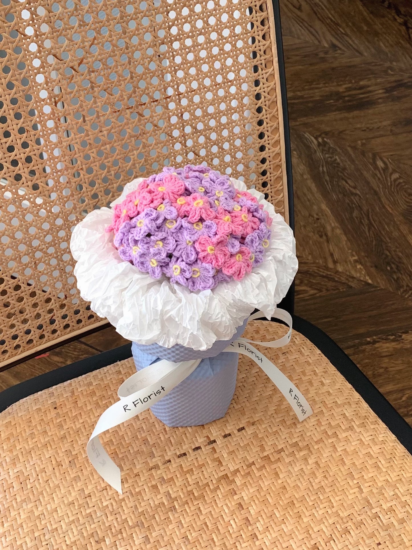 mini Pink & Purple Crochet Bouquet| preserved flower gift
