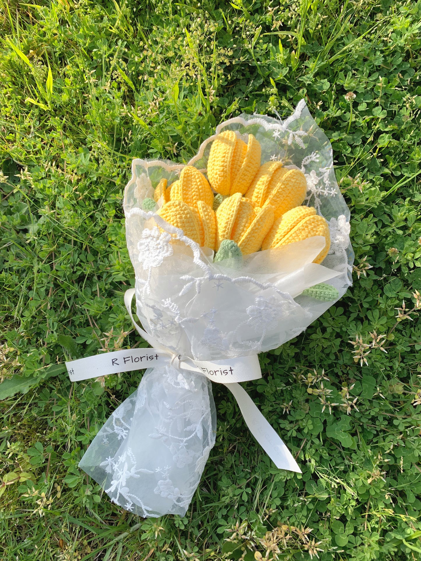 Baby Yellow Tulips Crochet Bouquet| Lace Wrapped| Preserved Flower