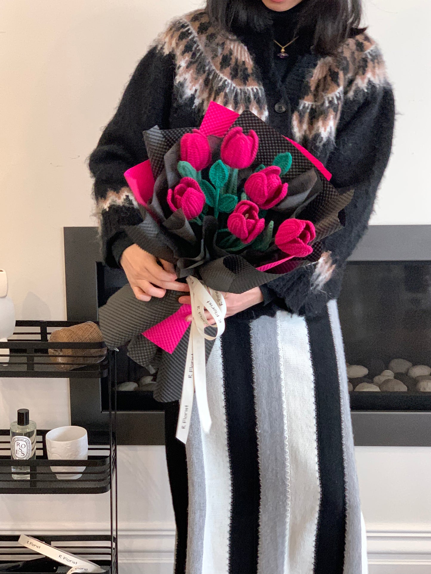 Romantic Black Pink Tulips Crochet Flower Bouquet| Preserved Flower