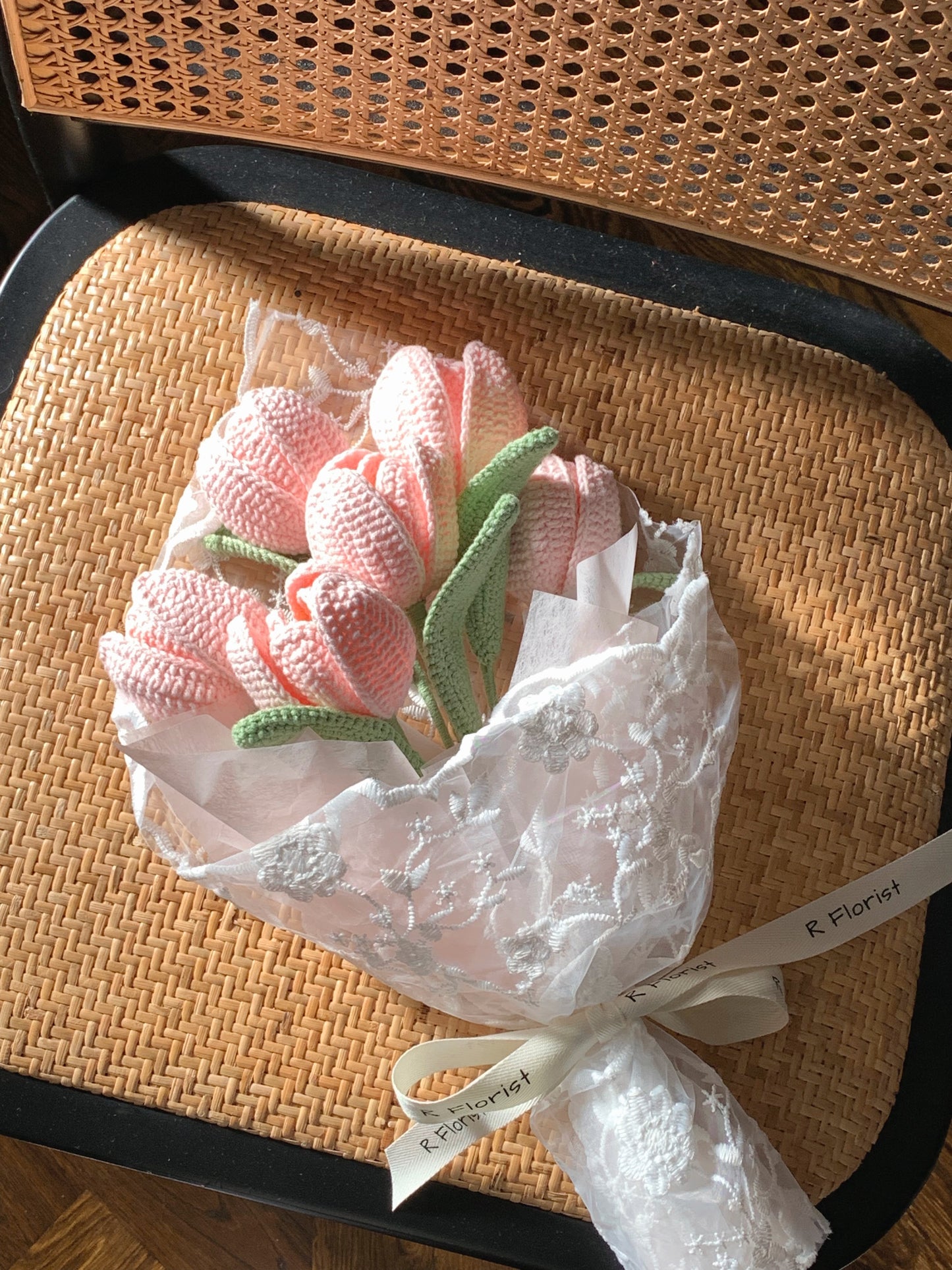 Bright Yellow Tulips Crochet Flower Bouquet| Lace Wrapped| Preserved Flower