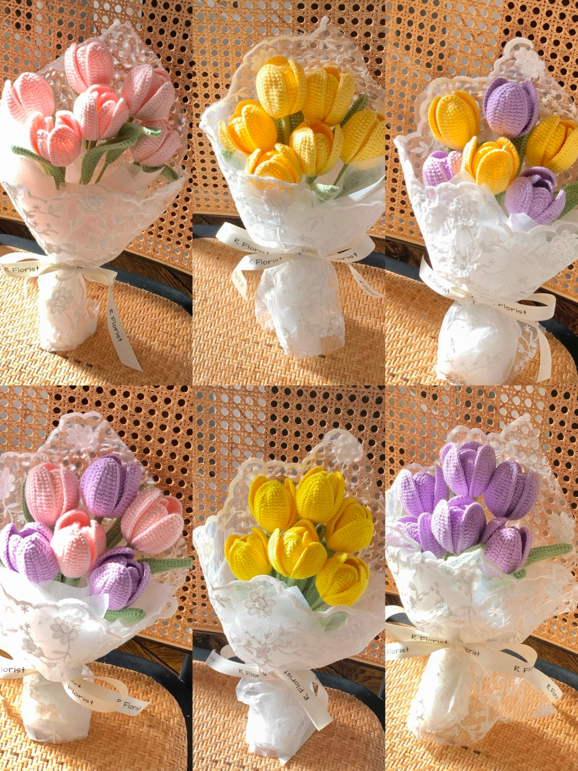 Bright Yellow Tulips Crochet Flower Bouquet| Lace Wrapped| Preserved Flower